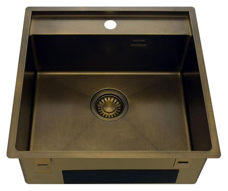 Pure.Sink Luxion PVD Antik Bronze Spülbecken 51x50 cm Tapwing mit Hahnlochbank und Bodenrost PLX5150T-64