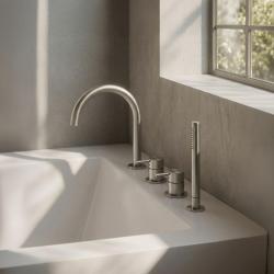 MURO TUA Einbau-Wannenrandmischer mit rundem Auslauf und ausziehbarer Handbrause, Chrom 1208972441