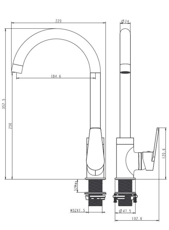 Aquanello Casa Schwarzer Einhebel-Küchenmischer BL-1201-CS
