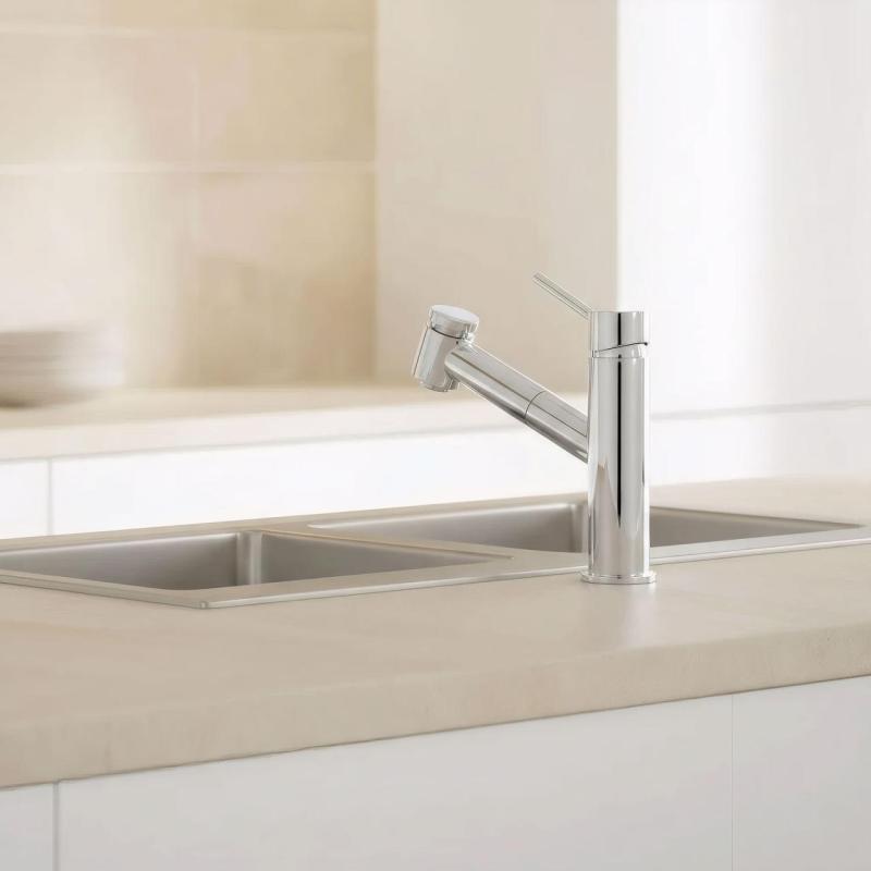 Aquanello Voss Küchenmischbatterie Chrom mit ausziehbarem Auslauf und Sprühfunktion CR-7200-VS