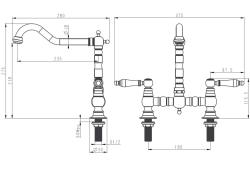 Aquanello Heritage Manor Klassische Küche – Nostalgische Brückenarmatur aus Edelstahl mit weißem Hebel NB-0010-HM