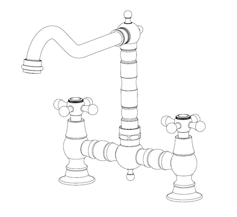 Aquanello Heritage Ascot Klassische Küche – Nostalgische Brückenarmatur in Bronze mit Kreuzgriffen BN-0011-HA