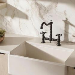 Aquanello Heritage Ascot Klassische Küche – Nostalgische Brückenarmatur in Schwarz mit Kreuzgriffen BL-4001-HA