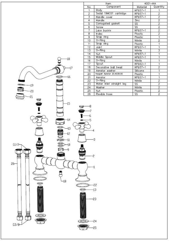 Aquanello Heritage Ascot Klassische Küche – Nostalgische Brückenarmatur aus Edelstahl mit Kreuzgriffen NB-0011-HM