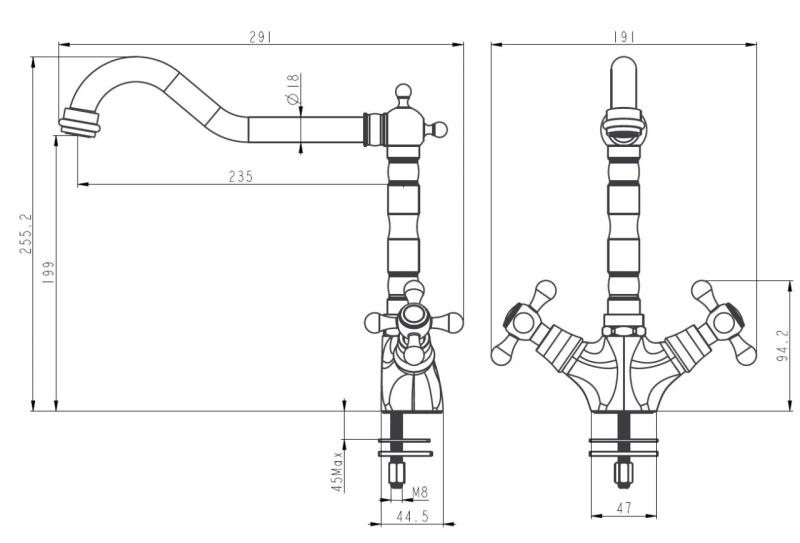 Aquanello Heritage Ascot Klassische Küche – Nostalgischer Küchenarmatur aus Edelstahl mit abgewinkeltem Auslauf NB-4002-HA