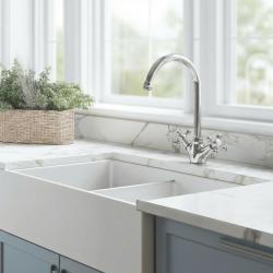 Aquanello Heritage Ascot Klassische Küche Nostalgischer Küchenwasserhahn Chrom mit rundem Auslauf CR-4003-HA