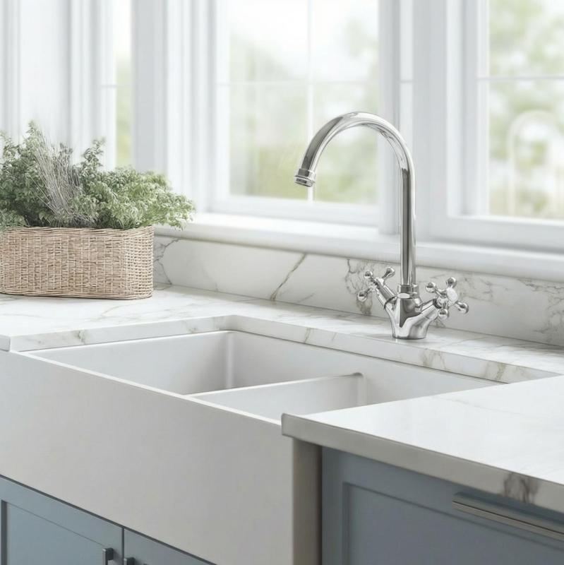 Aquanello Heritage Ascot Klassische Küche Nostalgischer Küchenwasserhahn Chrom mit rundem Auslauf CR-4003-HA