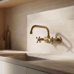 Aquanello Heritage Ascot Klassischer Küchenwandhahn mit obenliegendem Auslauf, Bronze BN-4110-HA