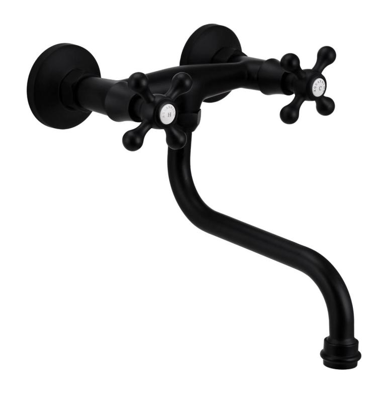 Aquanello Heritage Ascot Classic Kitchen Wall Faucet Black BL-4111-HA