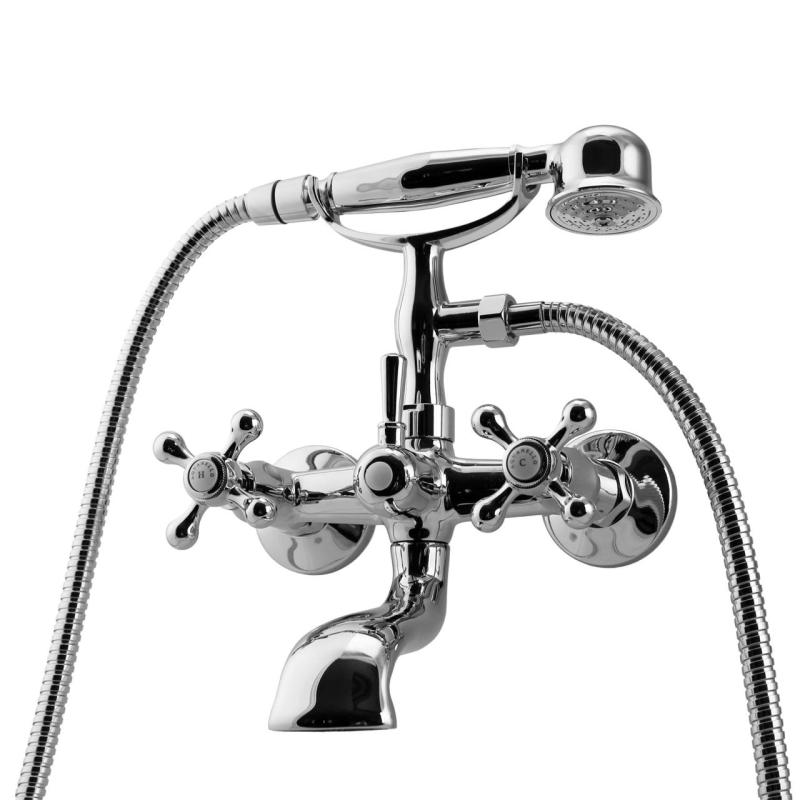 Aquanello Heritage Ascot Classic Surface-Mount Bath Faucet with Star Knobs Chrome including Hand Shower CR-3002-HA