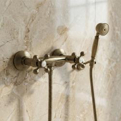 Aquanello Heritage Ascot Klassisches Aufputz-Duschset mit Sternknöpfen in Bronze inklusive Handbrause BN-2002-HA