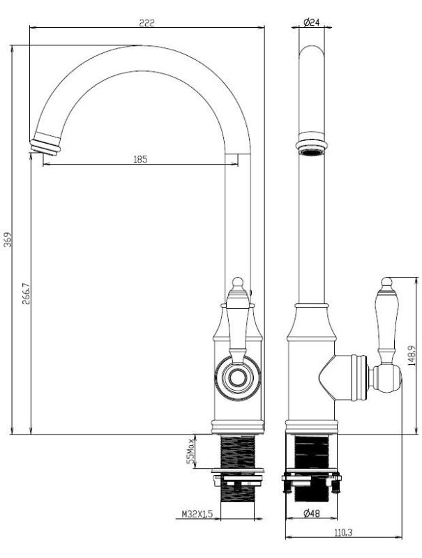 Aquanello Heritage Manor Klassische Küche – Nostalgischer Küchenarmatur aus Edelstahl NB-9001-HM