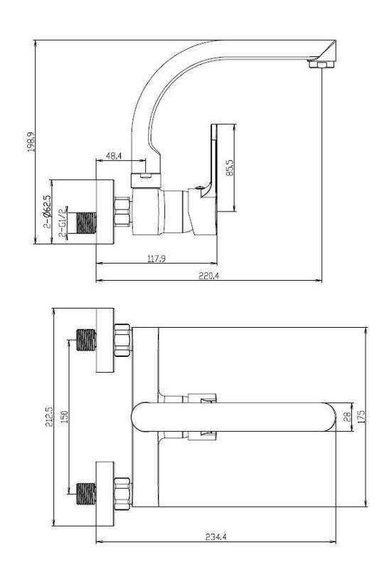 Aquanello Casa Küchenwandarmatur  mit Auslauf oben Schwarz BL-1003-CS