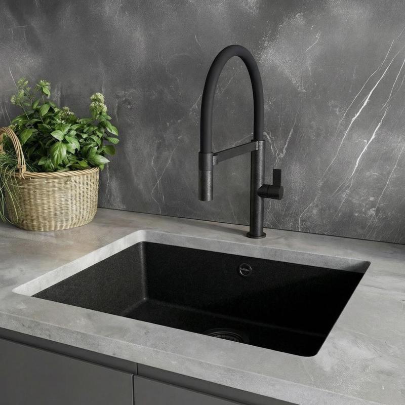 Ausmann Alira Schwarzer Küchenwasserhahn mit flexiblem Auslauf 1208972565