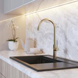 Graniteland Vira Slim Küchenarmatur in gebürstetem Gold mit schwenkbarem Auslauf 1208972623