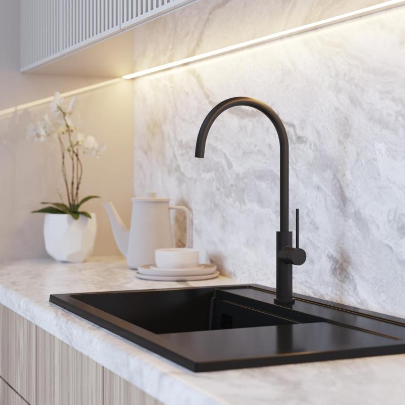 Graniteland Vira Slim Küchenarmatur, schwarz, mit schwenkbarem Auslauf 1208972626