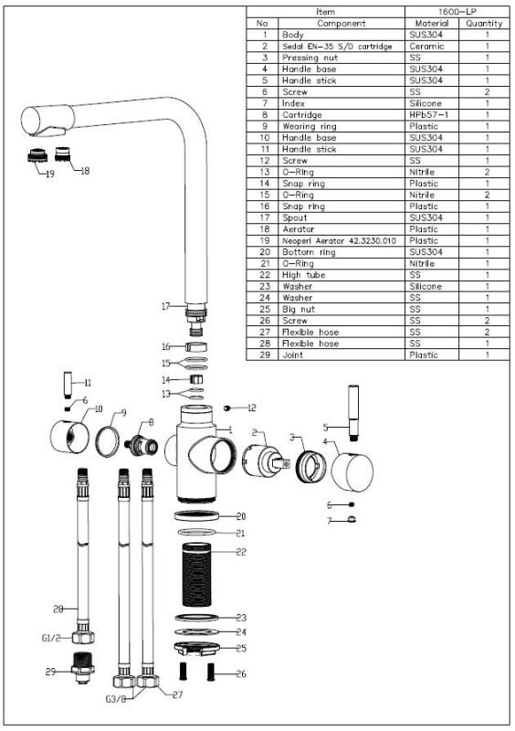 Aquanello Limpia Massiver 3-Wege-Küchenarmatur aus Edelstahl mit gefiltertem Wasser SS-11600-LP
