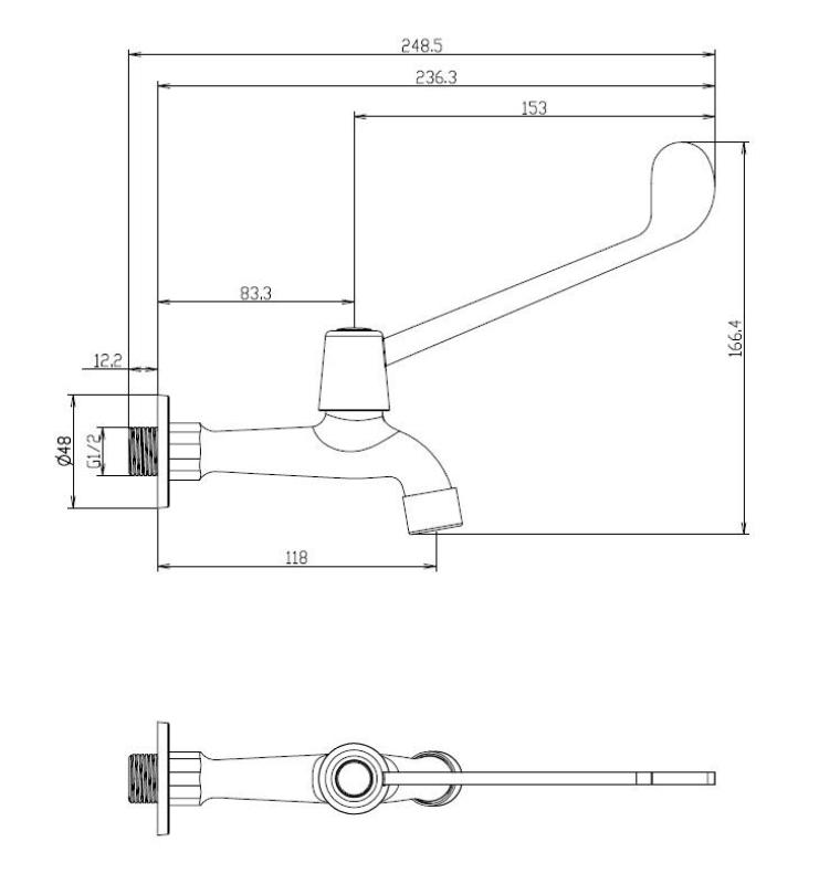 Aquanello Medic Wand-Kaltwasserhahn mit langem Hebel, Chrom CR-1102-MD