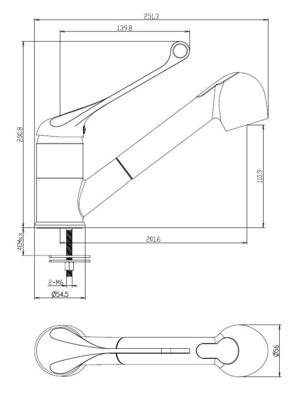 Aquanello Medic Küchenarmatur mit langem Hebel und ausziehbarem Auslauf, Chrom CR-1006-MD