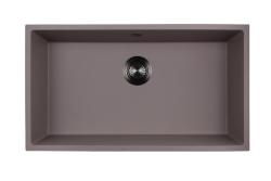 GraniteMy Universal Großes Spülbecken aus taupefarbenem Granit, 74 x 40 cm, für Aufsatz-, Unterbau- und Flachmontage, mit Abflussstopfen in Gunmetal, 1208972708