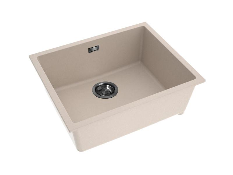 Pure.Sink Eternal Quartz Beige Spülbecken 50 x 40 cm, Unterbau- und Aufsatzmodell mit Abflussstopfen in Gunmetal
