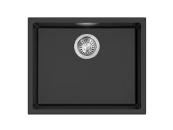 Pure.Sink Eternal Quartz Schwarzes Spülbecken 50 x 40 cm, Unterbau- und Aufsatzmodell mit automatischem Edelstahl-Ablaufstopfen