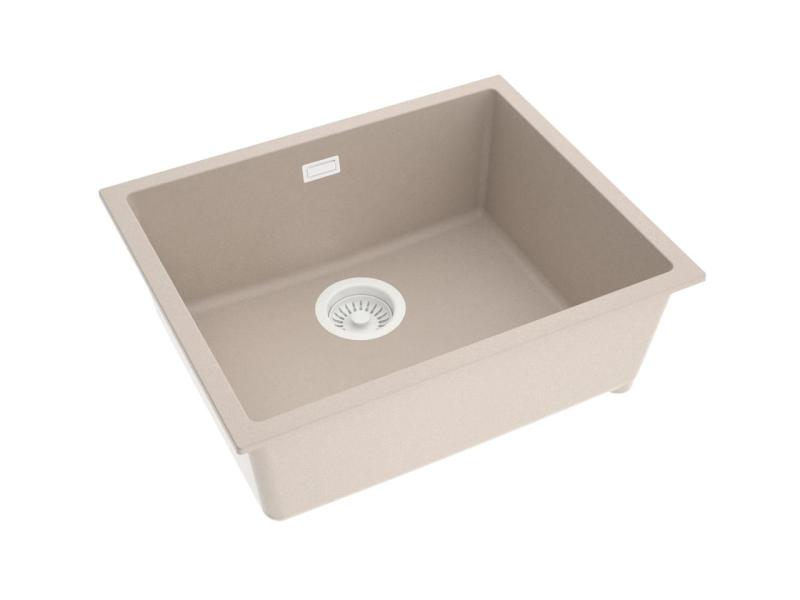 Pure.Sink Eternal Quartz Beige Spülbecken 50 x 40 cm, Unterbau- und Aufsatzmodell mit automatischem weißem Stöpsel