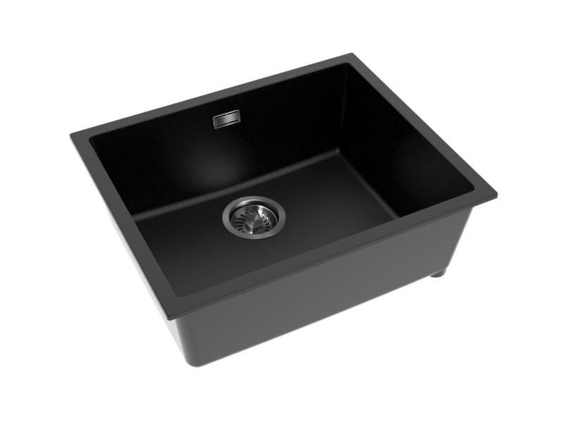 Pure.Sink Eternal Quartz Schwarzes Spülbecken 50 x 40 cm, flächenbündig und unterbaugeeignet, mit Abflussstopfen in Gunmetal