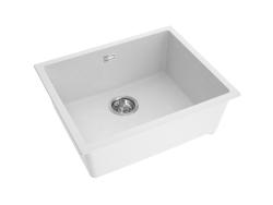 Pure.Sink Eternal Quartz Weißes Spülbecken 50 x 40 cm, für Unterputz- und Aufputzmontage, mit Edelstahl-Ablaufstopfen