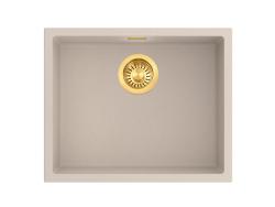 Pure.Sink Eternal Quartz Beige Spülbecken 50 x 40 cm, flächenbündig und unterbau, mit goldenem Abflussstopfen