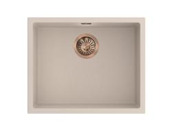 Pure.Sink Eternal Quartz Beige Spülbecken 50 x 40 cm, flächenbündig und unterbaugeeignet, mit Messingstopfen