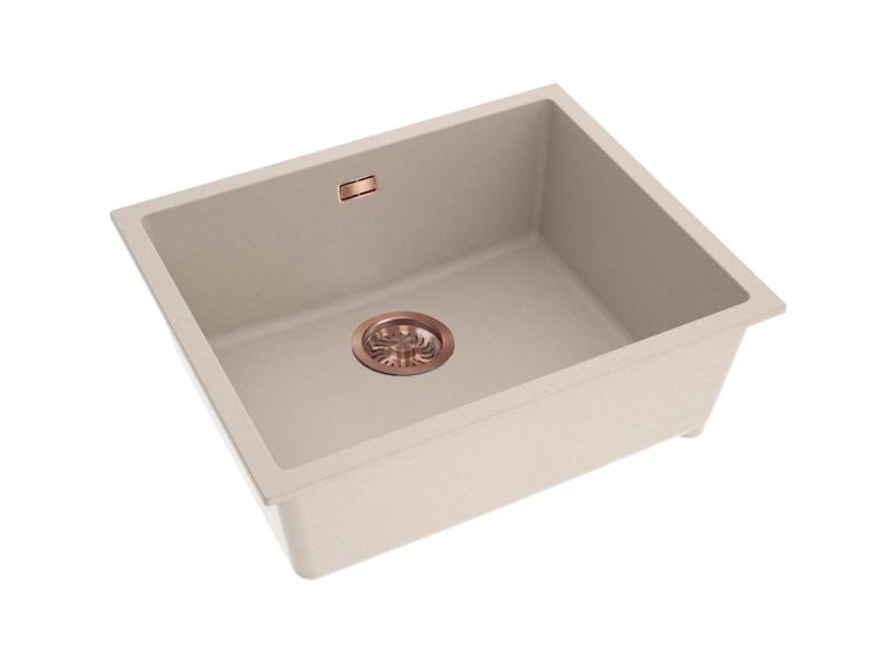 Pure.Sink Eternal Quartz Beige Spülbecken 50 x 40 cm, flächenbündig und unterbaugeeignet, mit Messingstopfen