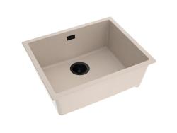 Pure.Sink Eternal Quartz Beige Spülbecken 50 x 40 cm, flächenbündig und unterbau, mit schwarzem Abflussstopfen