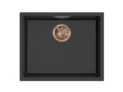 Pure.Sink Eternal Quartz Schwarzes Spülbecken 50 x 40 cm, flächenbündig und unterbau, mit automatischem Messing-Ablaufstopfen