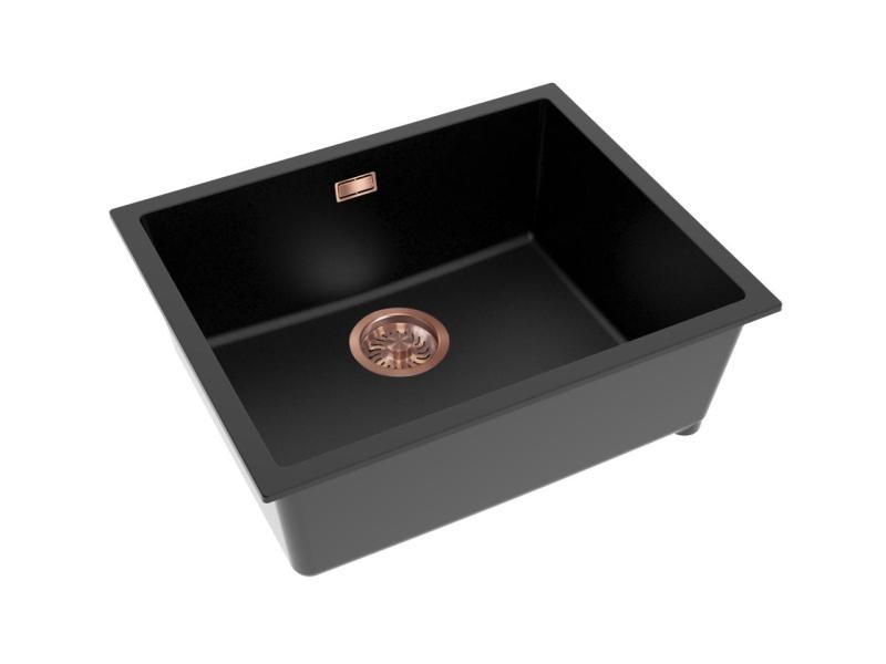 Pure.Sink Eternal Quartz Schwarzes Spülbecken 50 x 40 cm, flächenbündig und unterbau, mit automatischem Messing-Ablaufstopfen