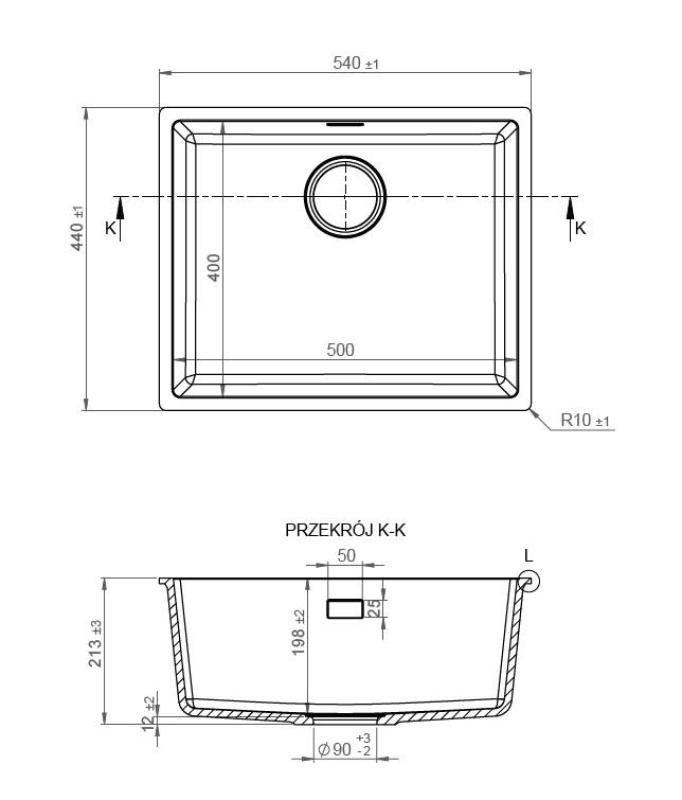Pure.Sink Eternal Quartz Schwarzes Spülbecken 50 x 40 cm, flächenbündig und unterbau, mit automatischem weißem Stöpsel