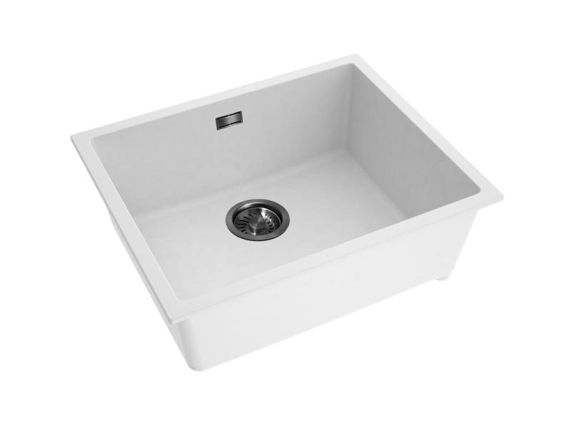 Pure.Sink Eternal Quartz Weißes Spülbecken 50 x 40 cm, für Unterputz- und Aufsatzmontage, mit automatischem Abflussstopfen in Gunmetal