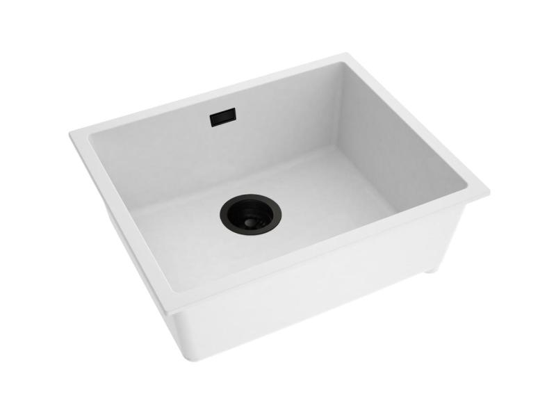 Pure.Sink Eternal Quartz-Spülbecken, weiß, 50 x 40 cm, für Unter- und Aufsatzmontage, mit automatischem schwarzen Stöpsel