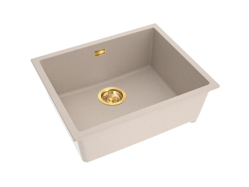 Pure.Sink Eternal Quartz Beige Spülbecken 50 x 40 cm, flächenbündig und unterbau, mit automatischem goldenem Stöpsel