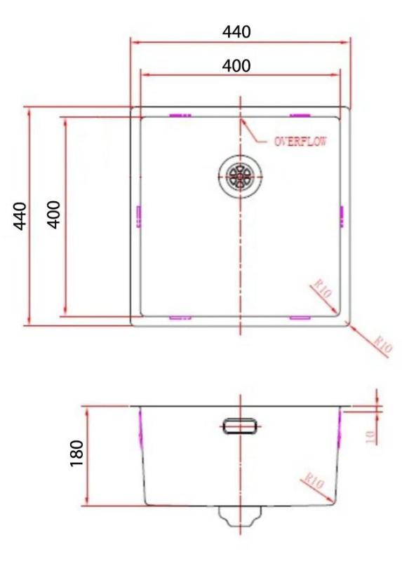 Pure.Sink Comfort Edelstahlspüle 40 x 40 cm, 10 mm Radius, für Unterbau, Flachbau und Aufsatzmontage PCM4040-02