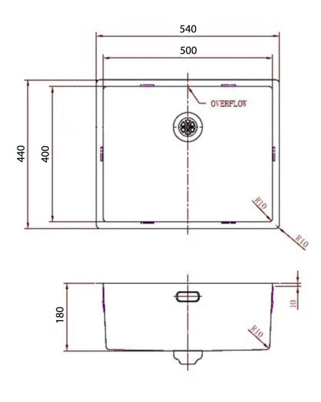 Pure.Sink Comfort Edelstahlspüle 50 x 40 cm, 10 mm Radius, für Unterbau, Flachbau und Aufsatzmontage PCM5040-02
