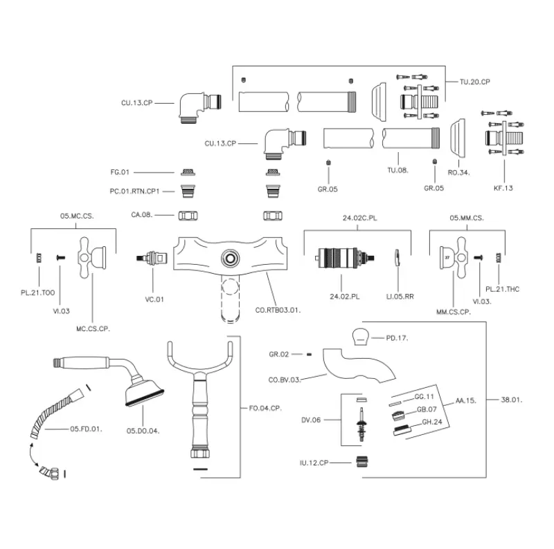 Huber Croisette Thermostat-Wannenbatterie für die Bodenmontage Chrom CST3901021