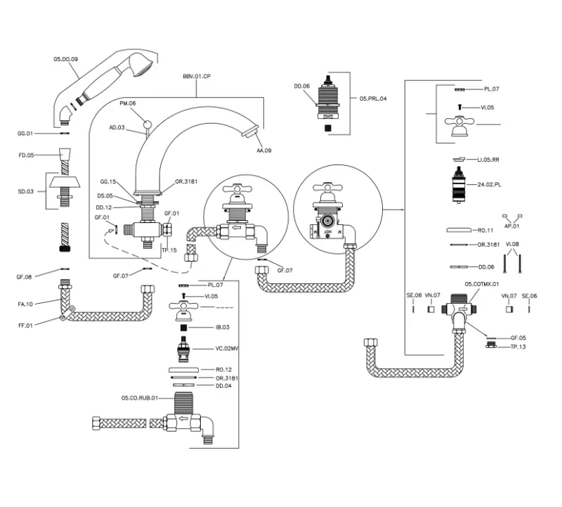 Huber Croisette 4-Loch Wannenrandbatterie Thermostatisch Chrom CST7601021