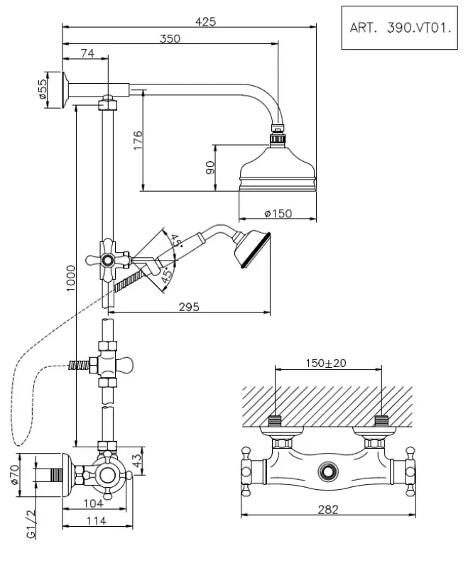 Huber Viktorian Thermostat-Duschgarnitur 15cm Chrom 5710