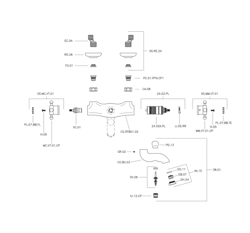 Huber Viktorian Thermostat-Wannenbatterie Chrom VTT2701021