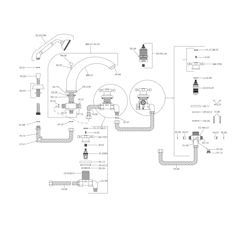 Huber Victorian 4-Loch-Thermostat-Wannenbatterie mit Handbrause Chrom VTT7601021