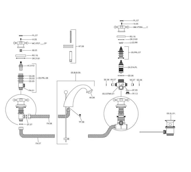 Huber Victorian 3-Loch Thermostat-Waschtischbatterie Chrom VTT71010