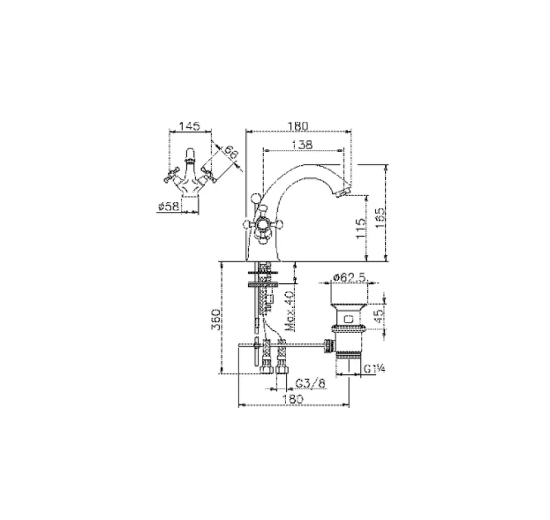 Huber Victorian Classic Waschtischarmatur Chrom VT00051021