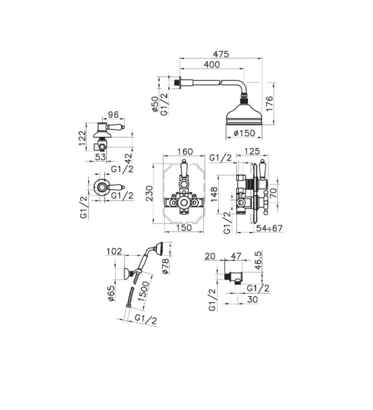 Huber Victorian Thermostat-Einbau-Duschgarnitur Chrom 913.VT01H.CR