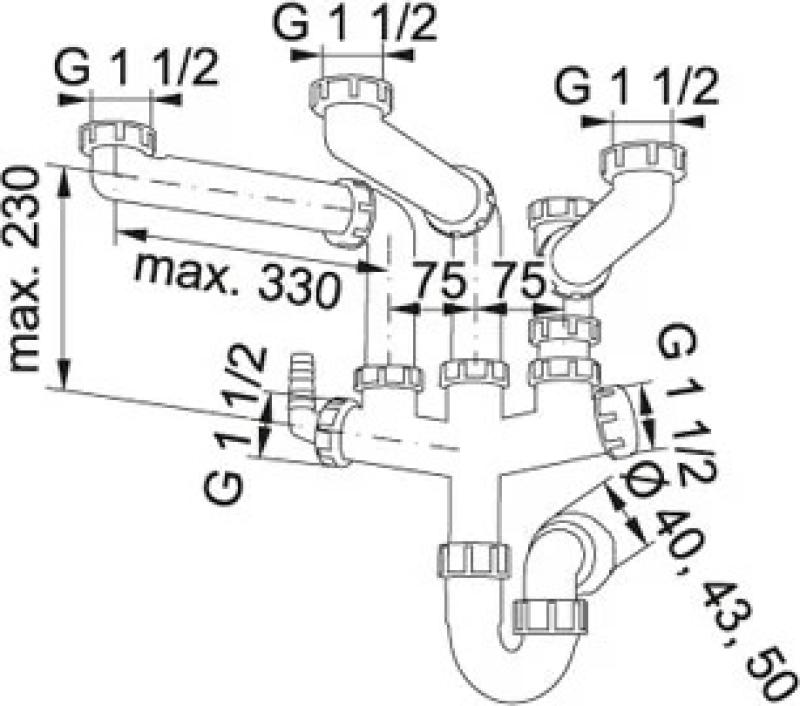 Franke Spazio 3 platzsparender Küchensiphon für 3 Spülen 6213